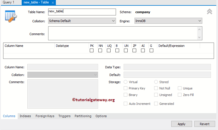 Assign Name to Create Table using workbench 9