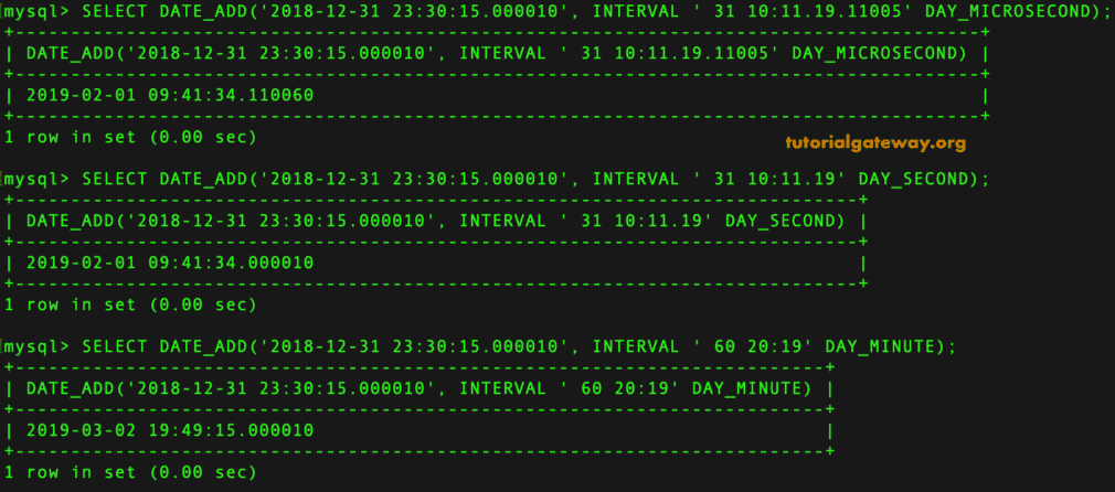 INTERVAL, DAY_SECOND, DAY_MINNUTE Example 6