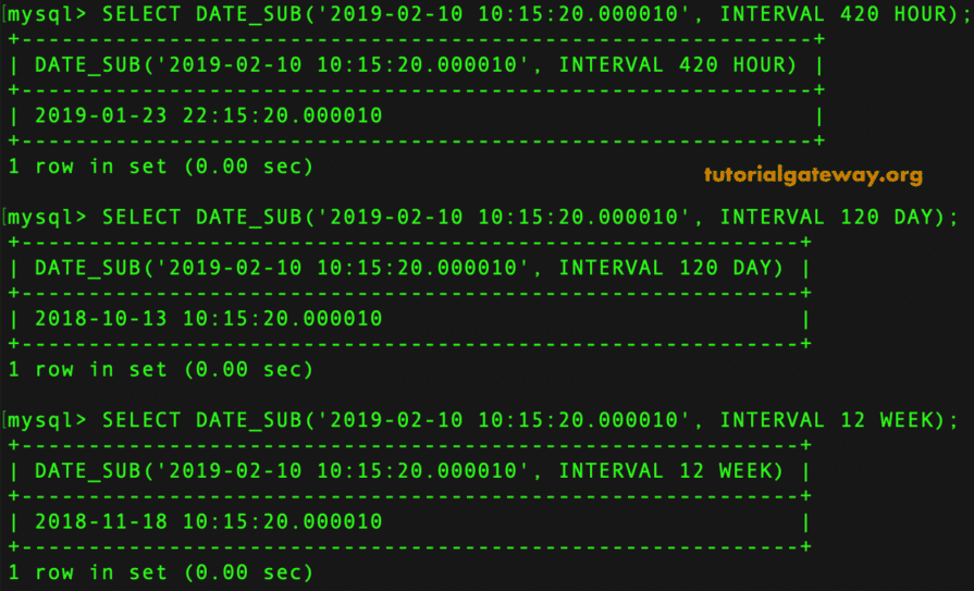 DATE_SUB With INTERVAL Example 2