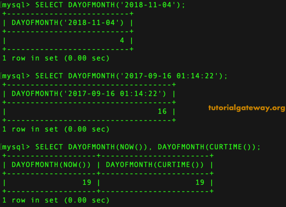 DAYOFMONTH Function Example