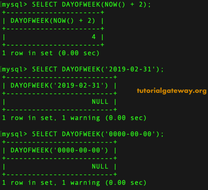 DAYOFWEEK Function 3