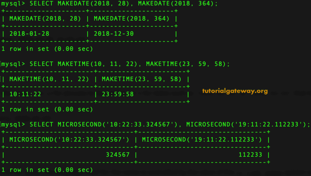 MAKEDATE, MAKETIME, microsecond Example 11