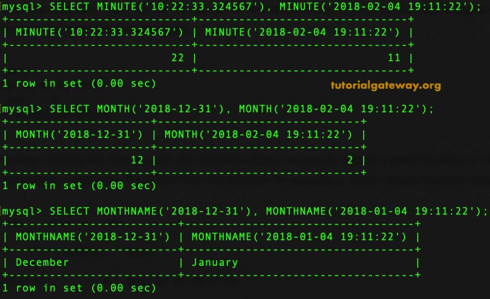 MINUTE,MONTH, MONTH NAME Example 12