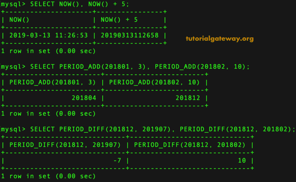 NOW,PERIOD_ADD, and PERIOD_DIFF Example 13