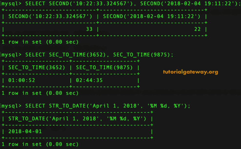 SECOND, SEC_TO_TIME and STR_TO_DATE Example 14