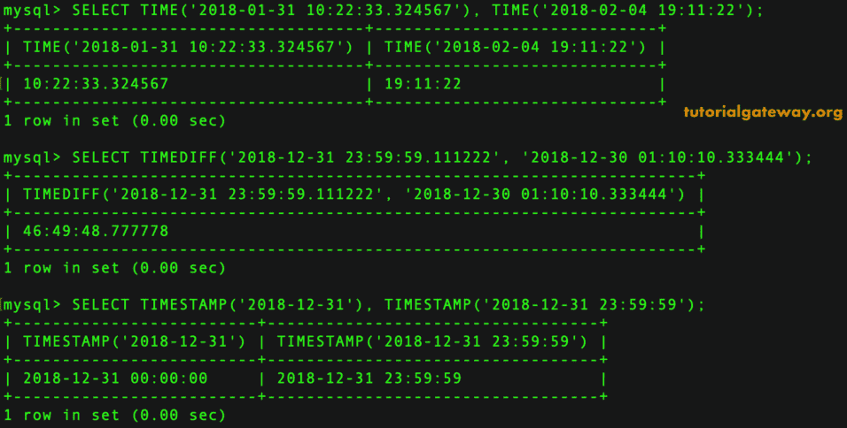 TIME, TIMEDIFF, and TIMESTAMP 16