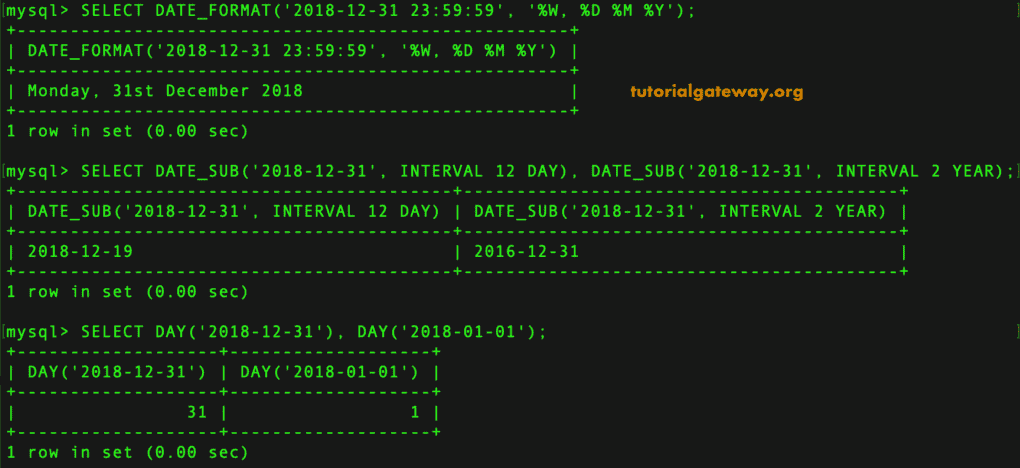 DATE_FORMAT, DATE_SUB, and DAY Examples 5