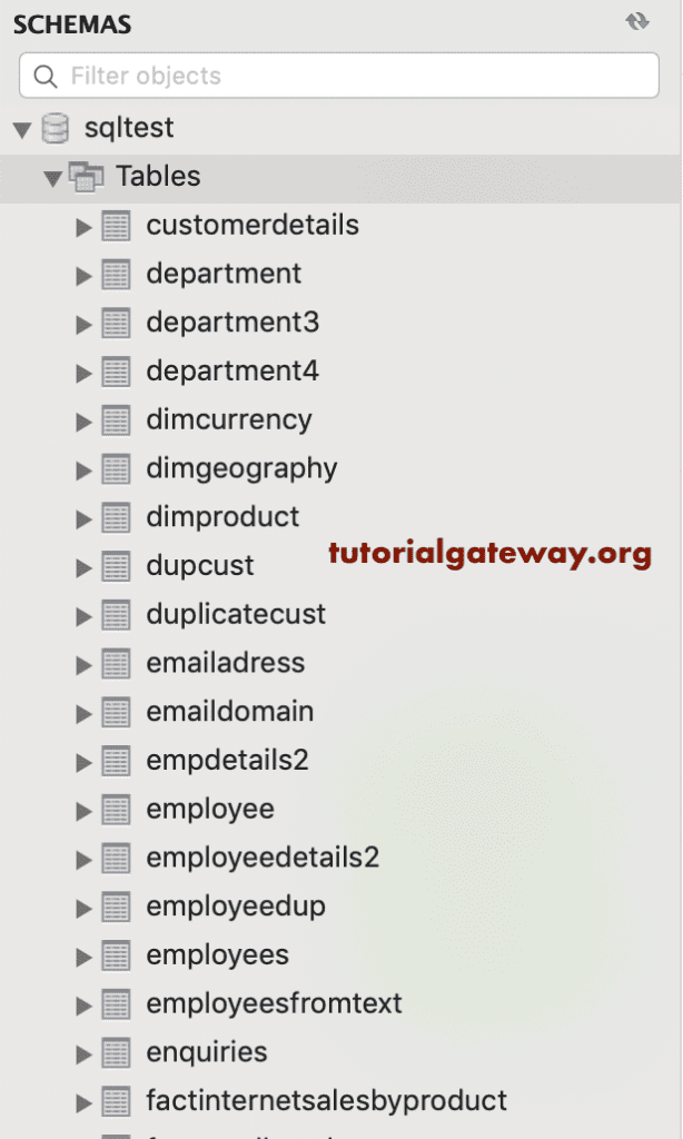 Available Tables in a schema or Database 8
