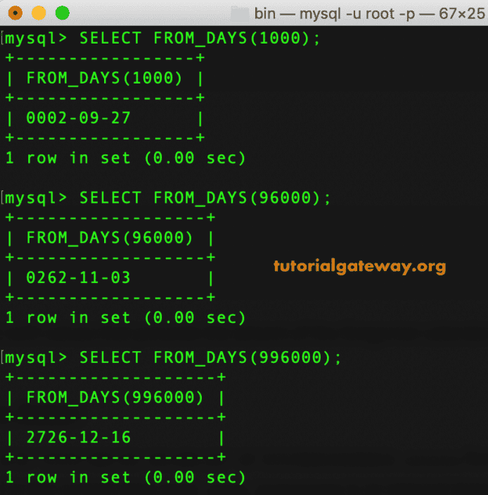 FROM_DAYS Function Example
