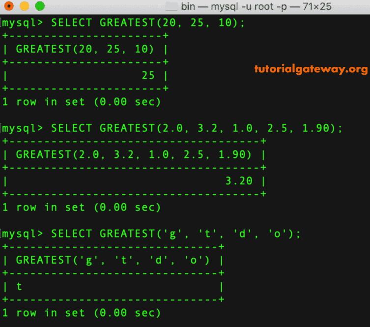 MySQL greatest function Command Prompt 1