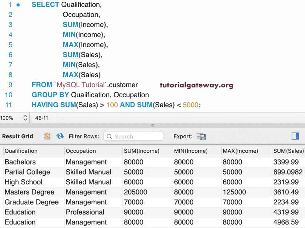 HAVING Clause Multiple conditions 6