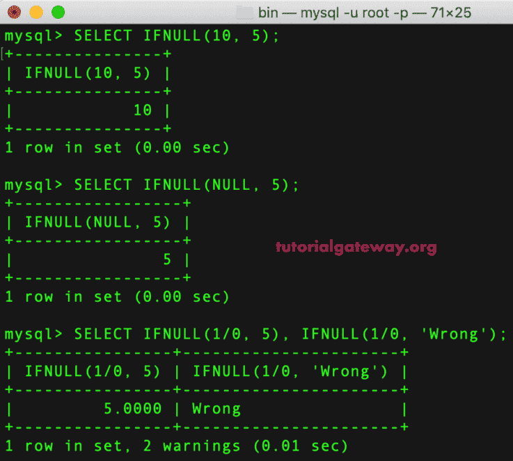 MySQL IFNULL Function Example 1