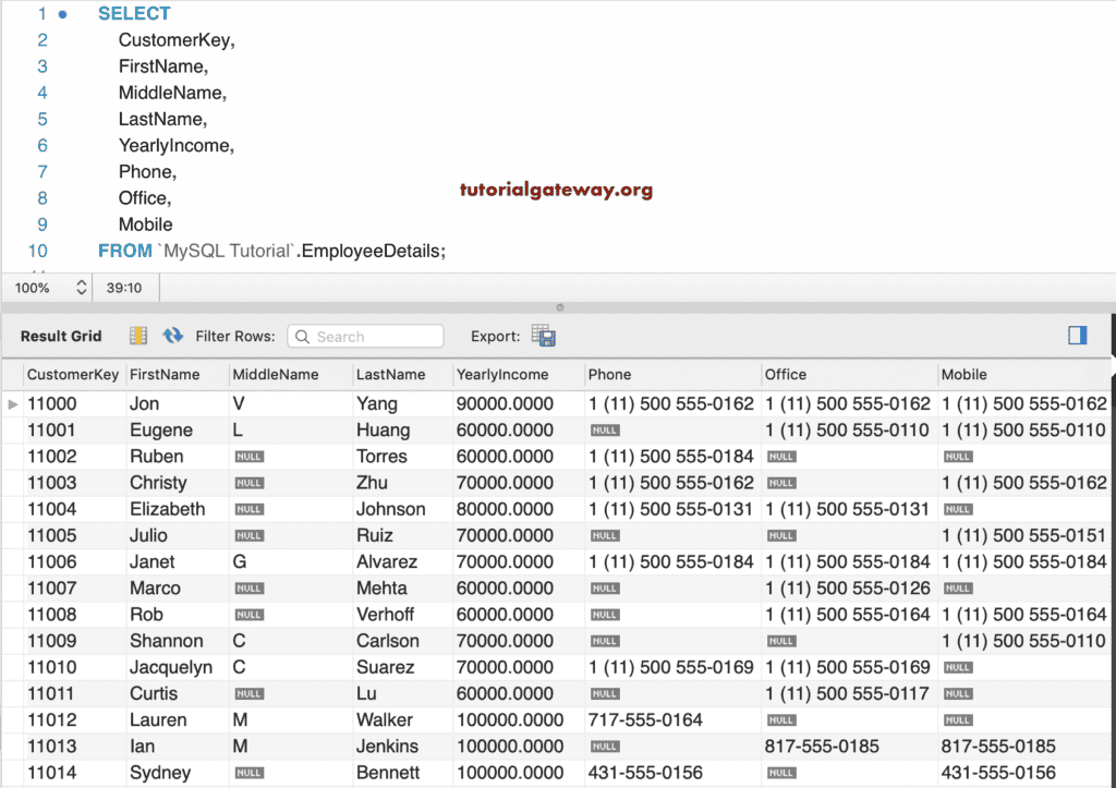 Employee Details Rows