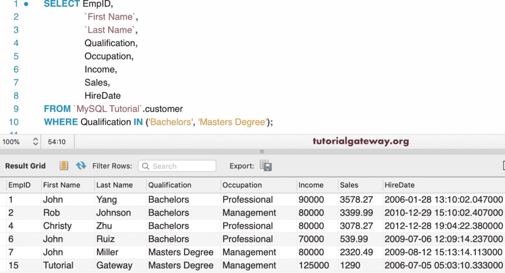 IN Operator String Example 7