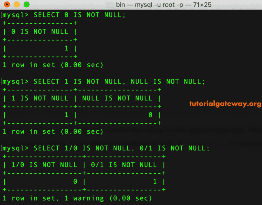 Simple MySQL IS NOT NULL Operator Example 1