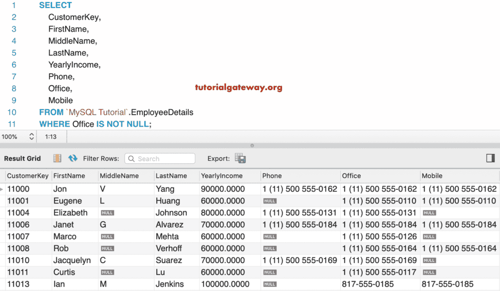 IS Not Null Example 4