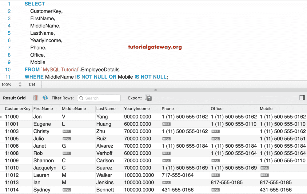IS NOT NULL Example 6