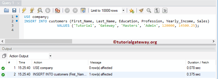 MySQL Insert Statement with column names 1