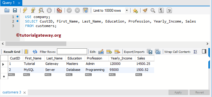 Customer Table rows 3