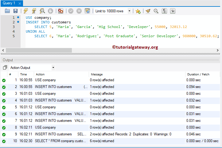 Insert Statement and union all 5