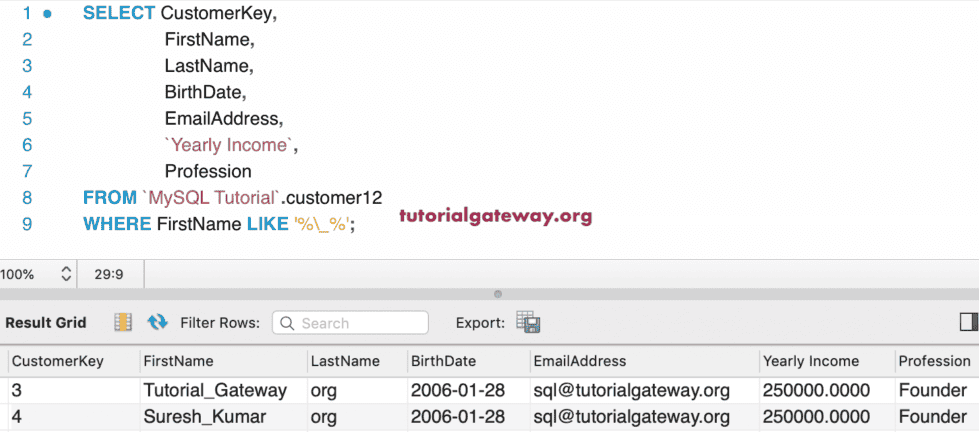 LIKE Escape Character 10