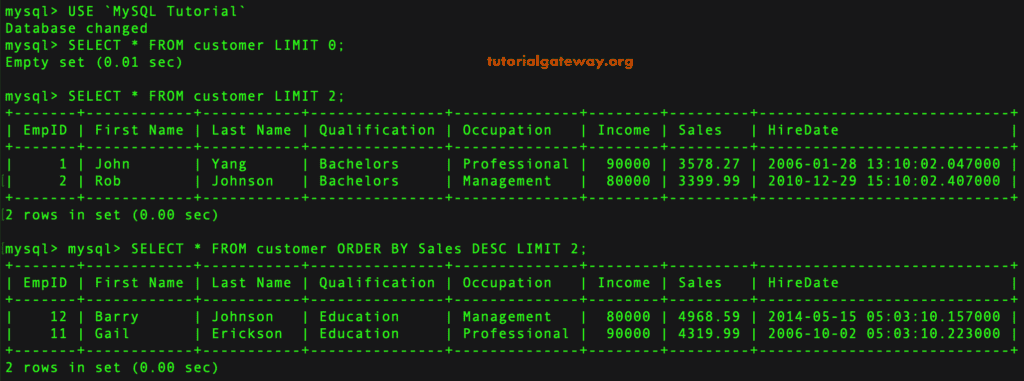 LIMIT Example using Command prompt 11