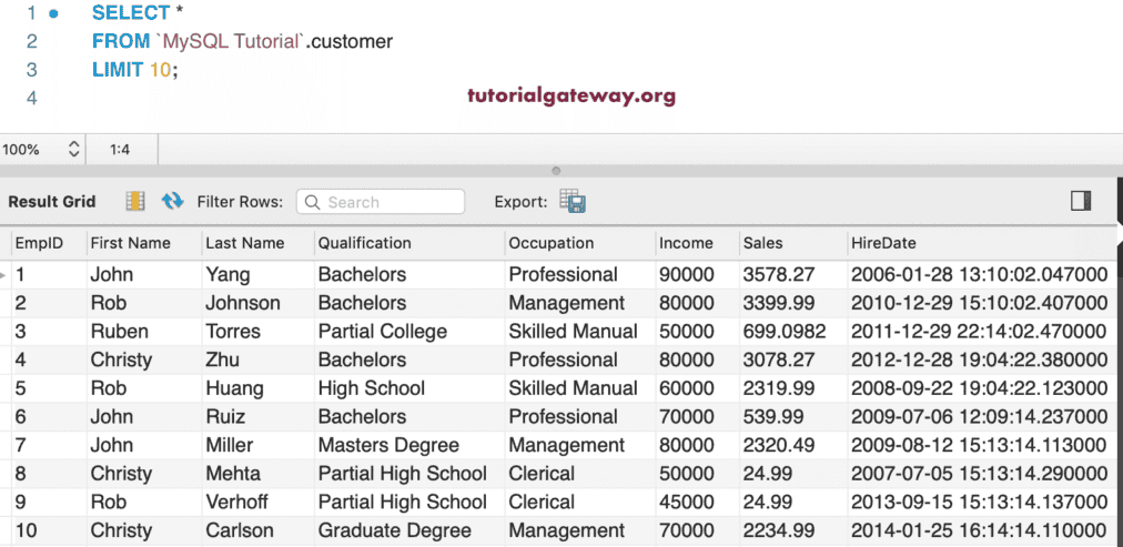 MySQL LIMIT 10 Example 3