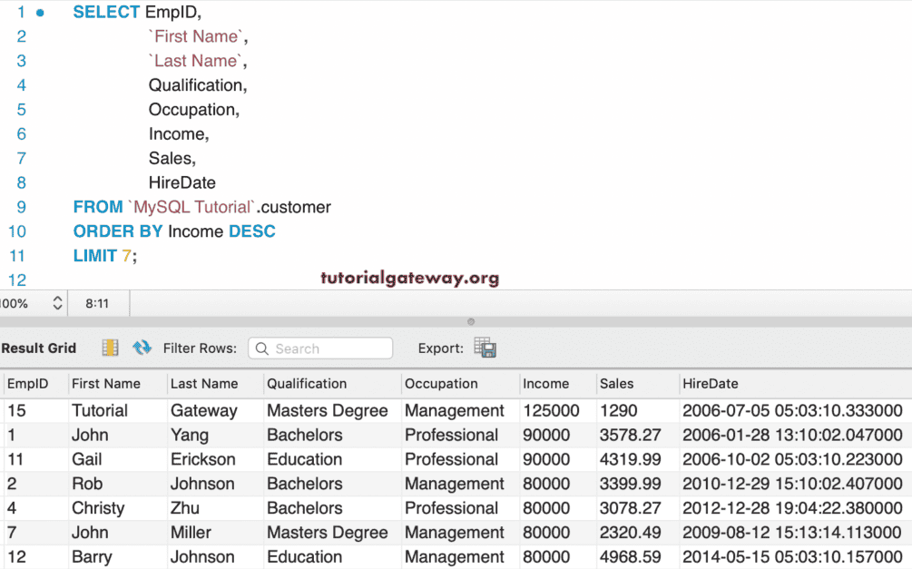 Select Bottom or Last Seven Records in a Table Example 6