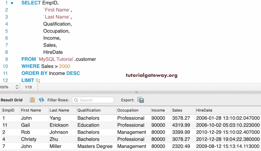 LIMIT WHERE Example 7