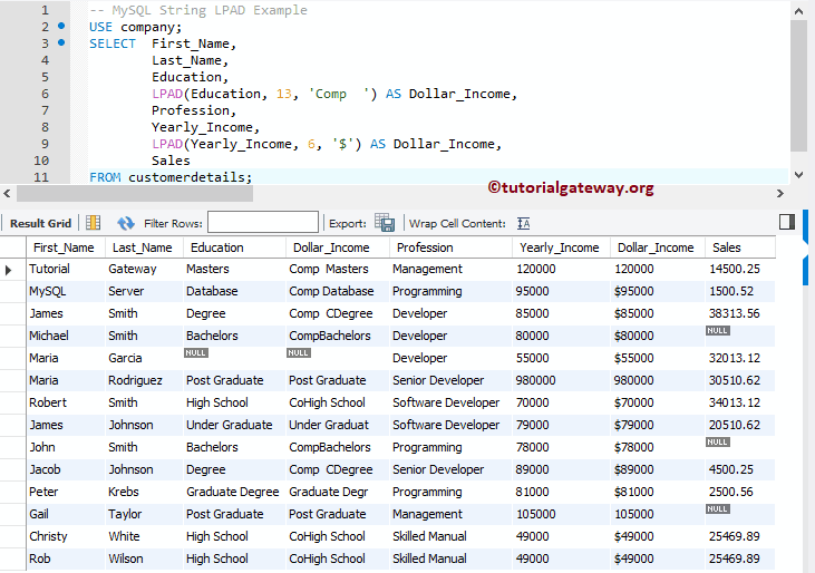 LPAD Function Example 2