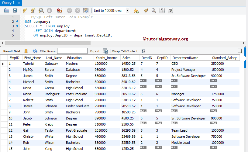MySQL Left Join Select * Example 2