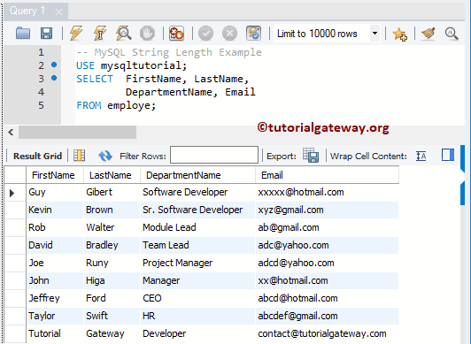 Employee Table Rows 1