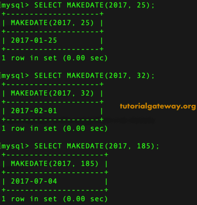 MAKEDATE Function Example 1