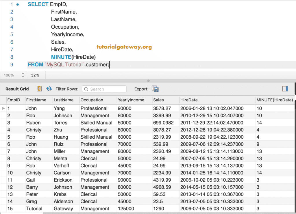 MINUTE Function Example 4