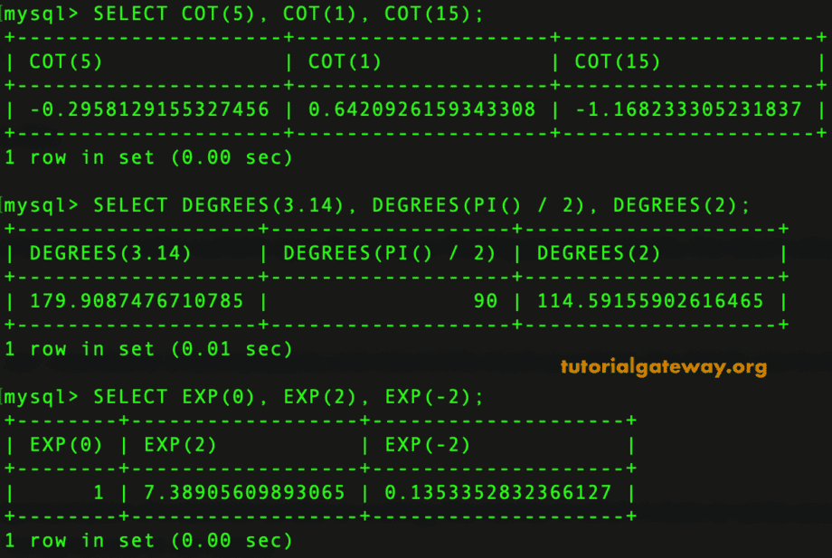 COT, DEGREES, and EXP 4
