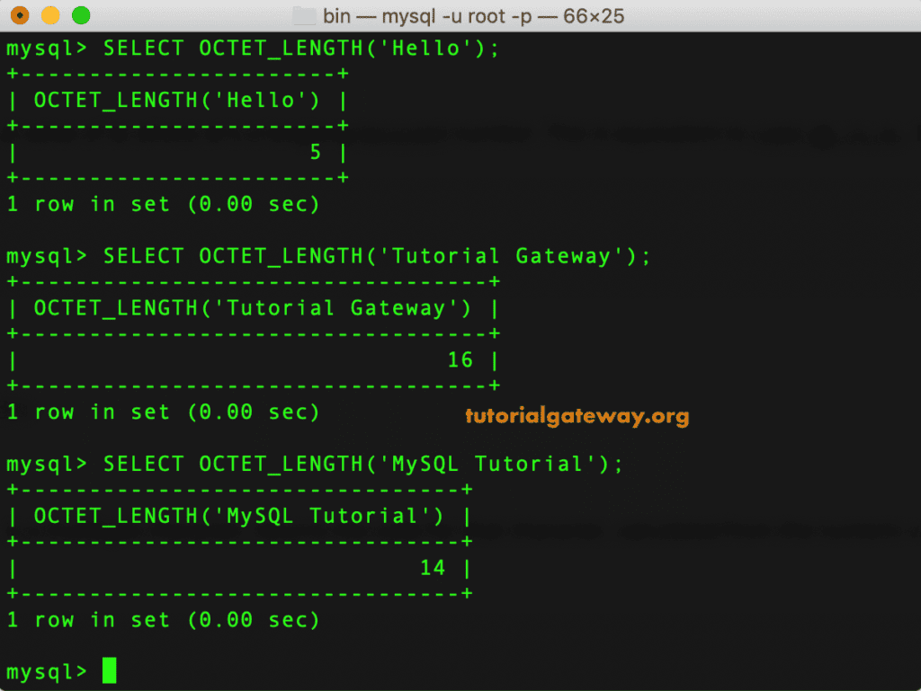 MySQL OCTET_LENGTH Example
