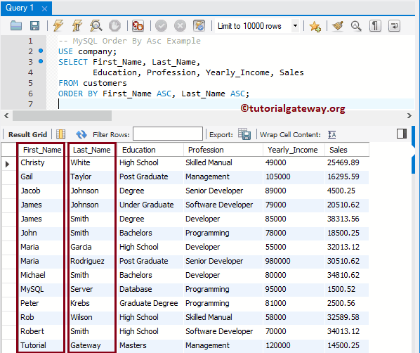 Multiple columns in ascending 5