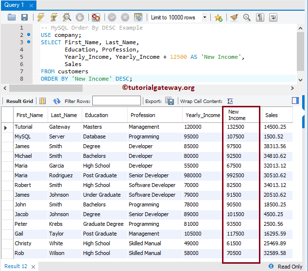 MySQL Order BY DESC using Alias Column 10