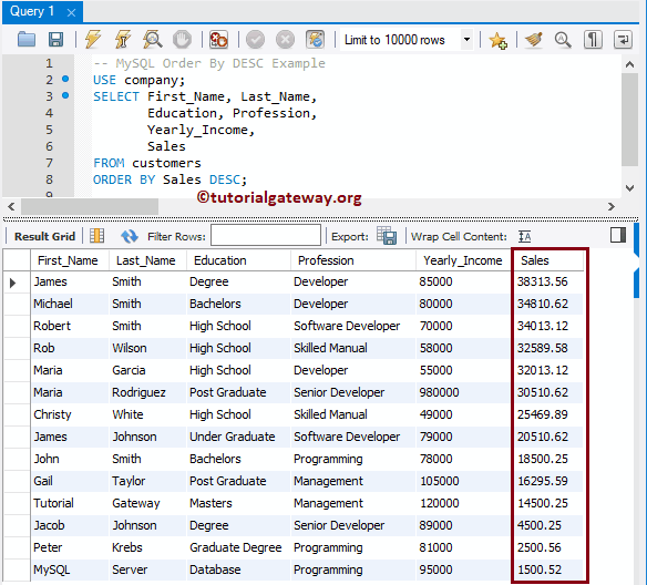order by Descending DESC 7