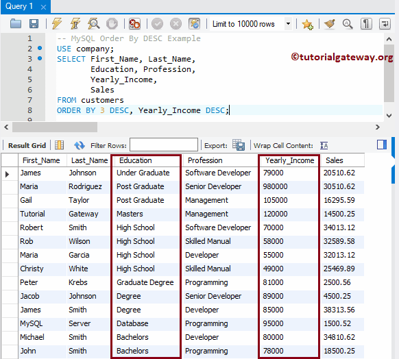 Multiple Columns in DESC 9