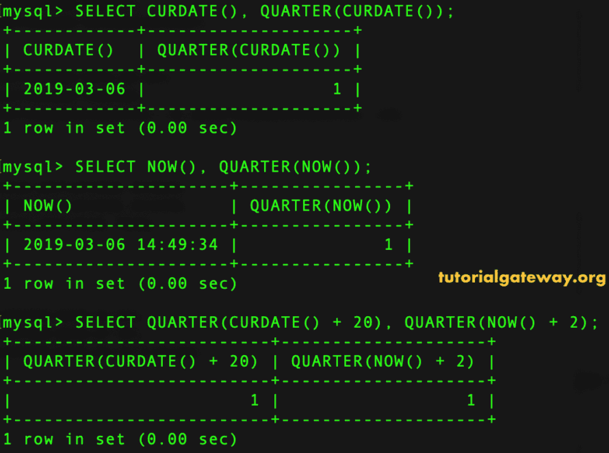 MySQL Get QUARTER from Current Date and Now Example 2
