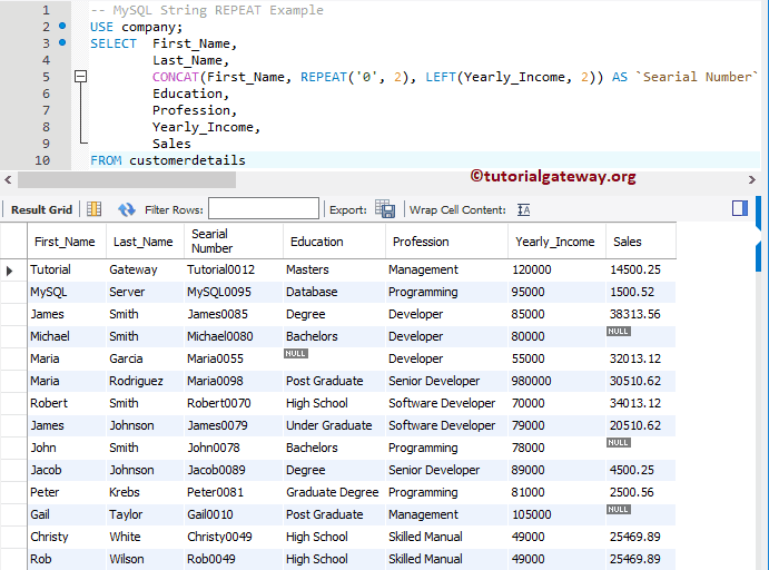 REPEAT String Function Example 2