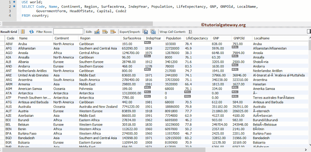 SELECT Statement With all columns 4