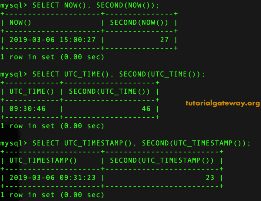 MySQL Second Function example 2
