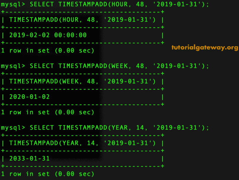 TIMESTAMPADD Example 2