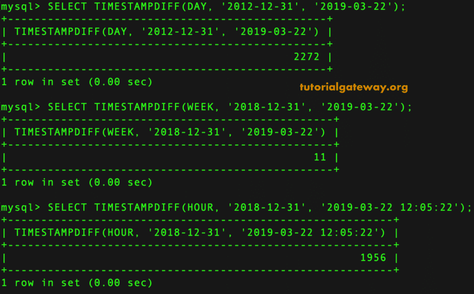 TIMESTAMPDIFF Example 2