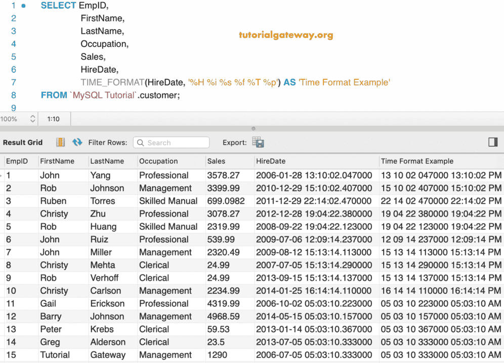 TIME_FORMAT Example 5