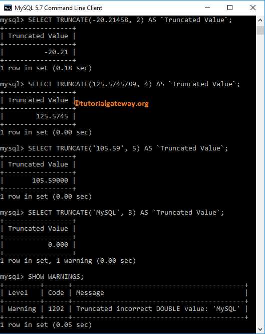 TRUNCATE Function for Deleting Decimal Values
