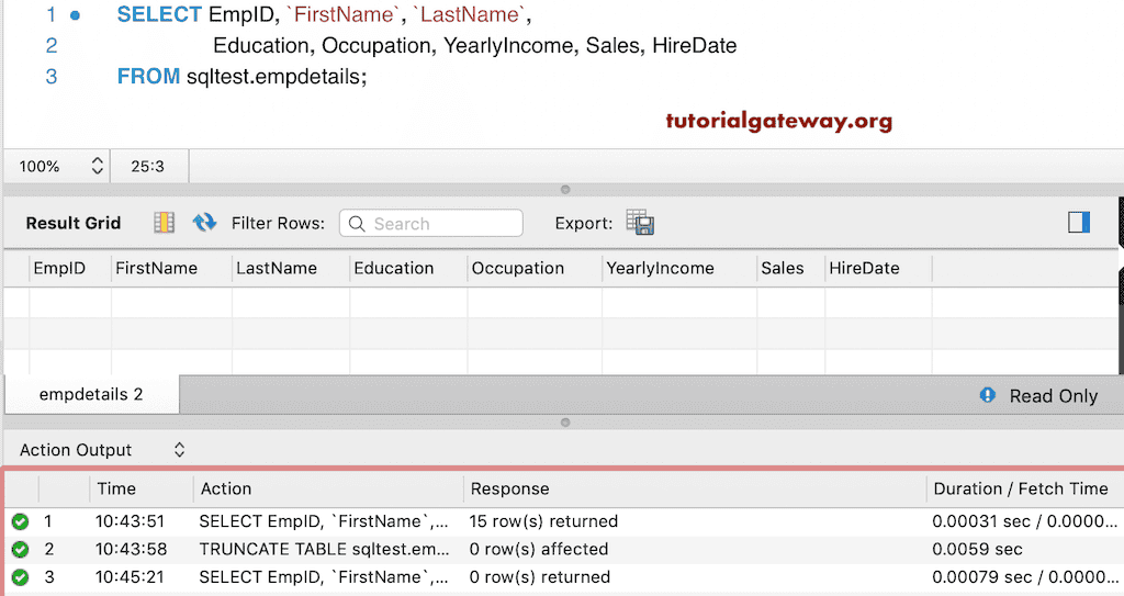 Truncate Table Statement 1