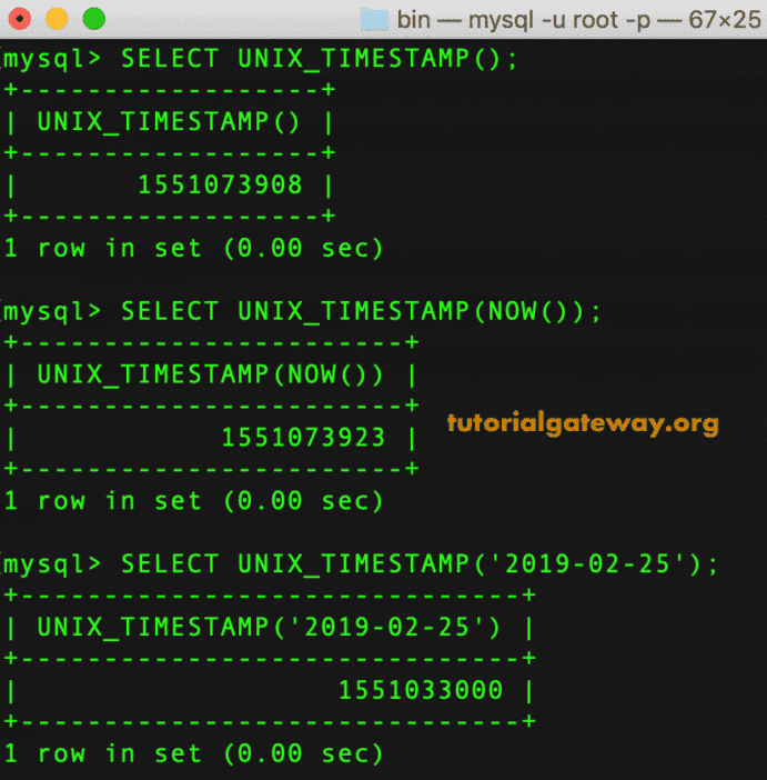 UNIX_TIMESTAMP Example 1
